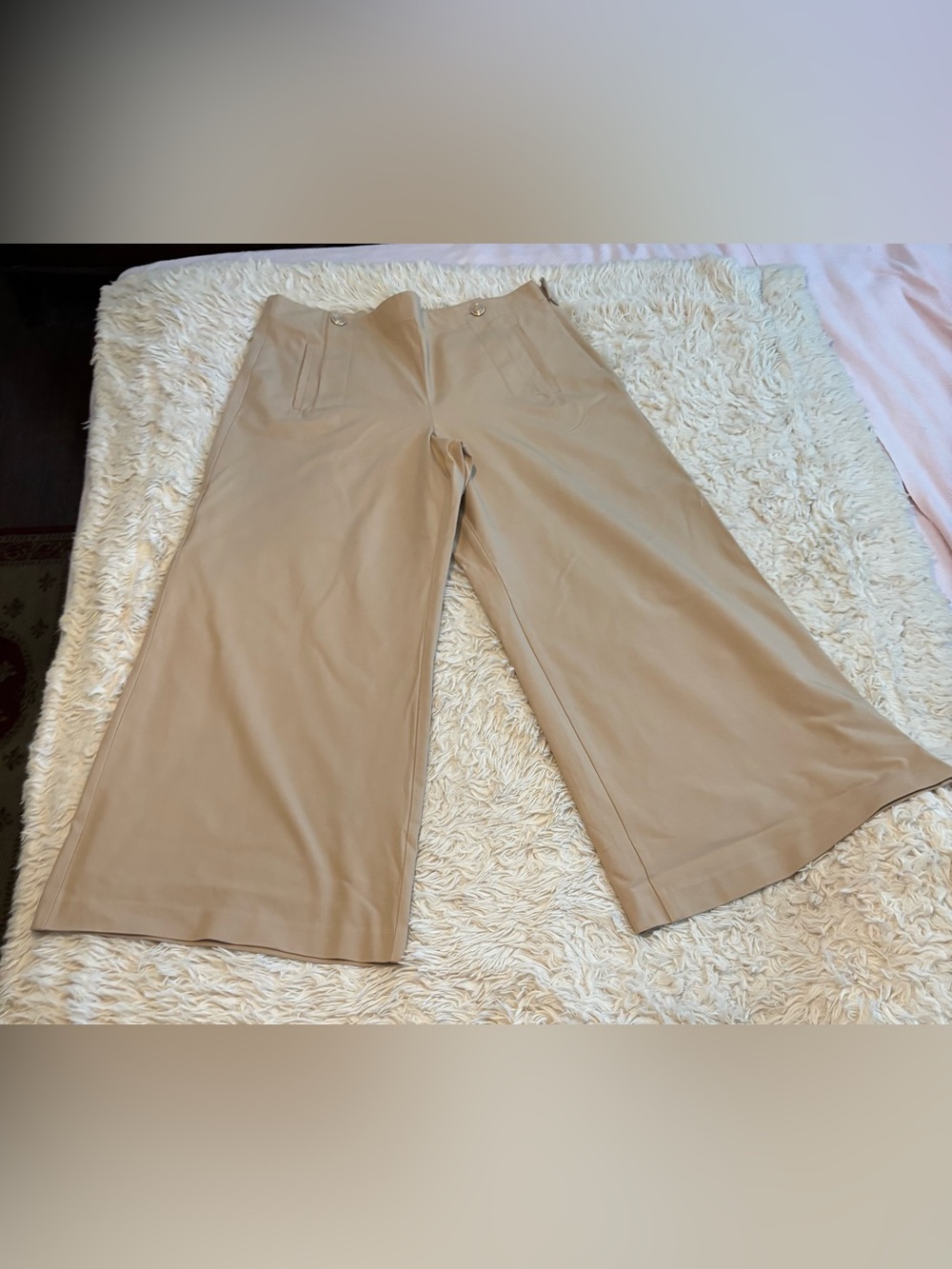 Ann Taylor Women’s Beige Wide-Leg High-Rise Trousers 18 Career Office NWOT